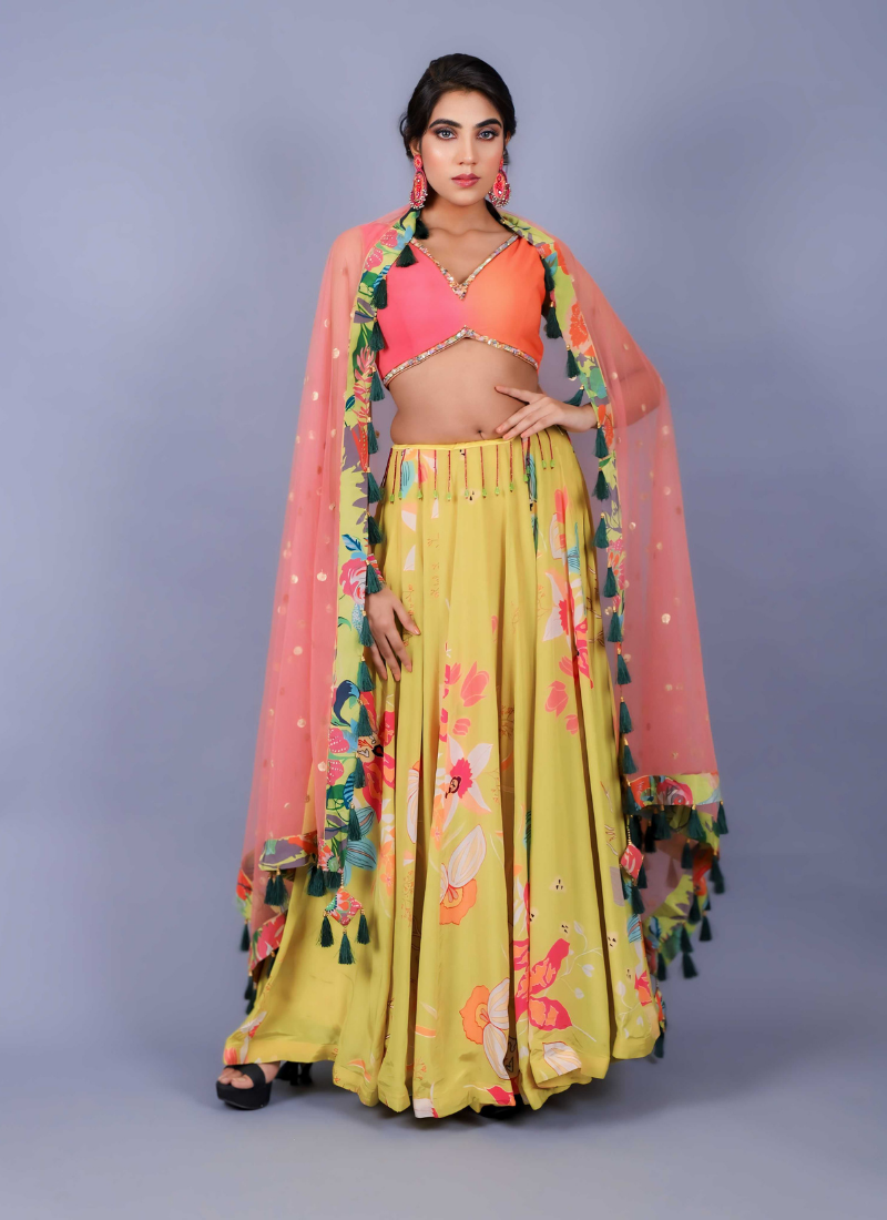 Neon printed skirt set