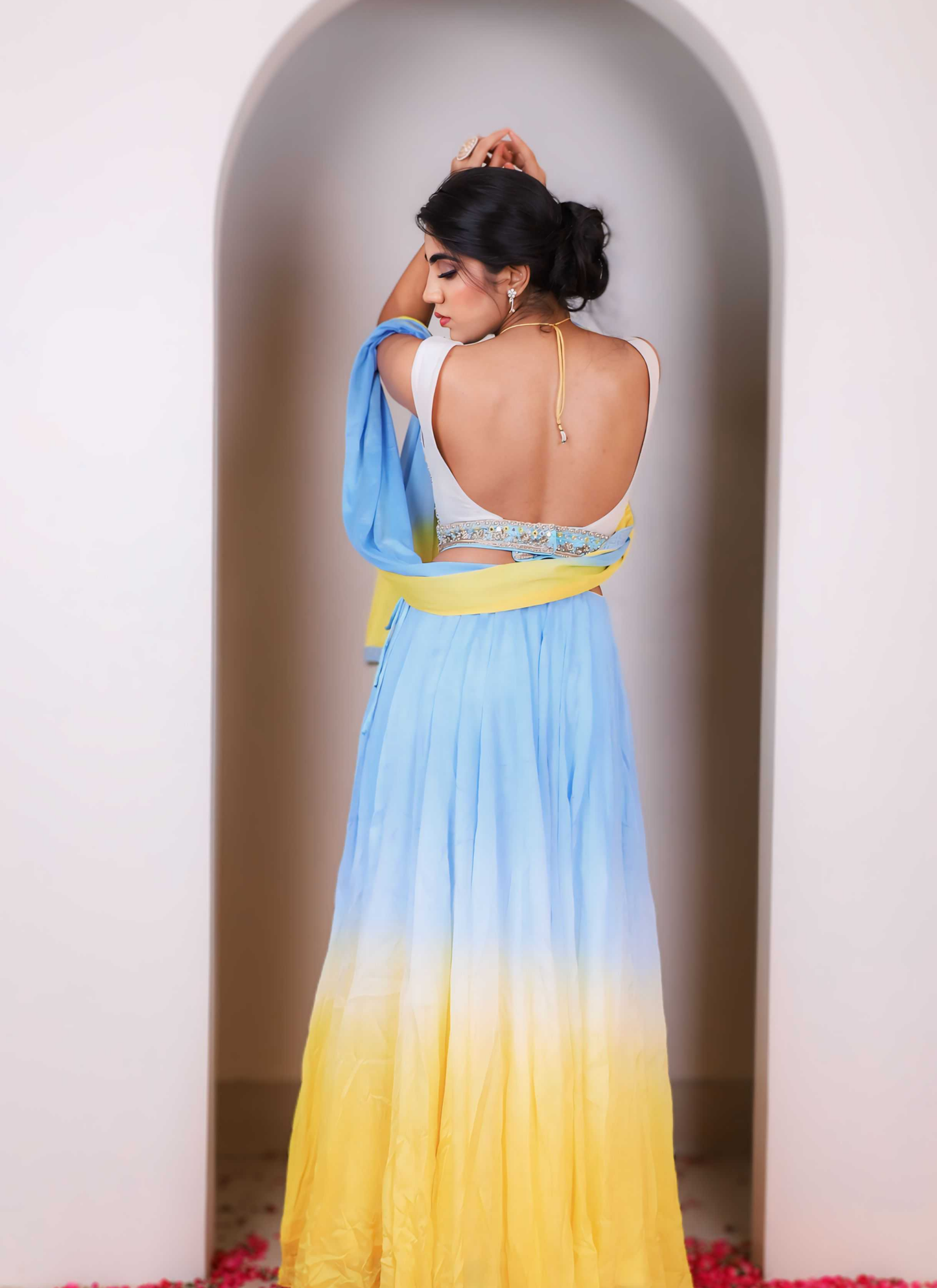 Yellow Sky Blue Skirt Set