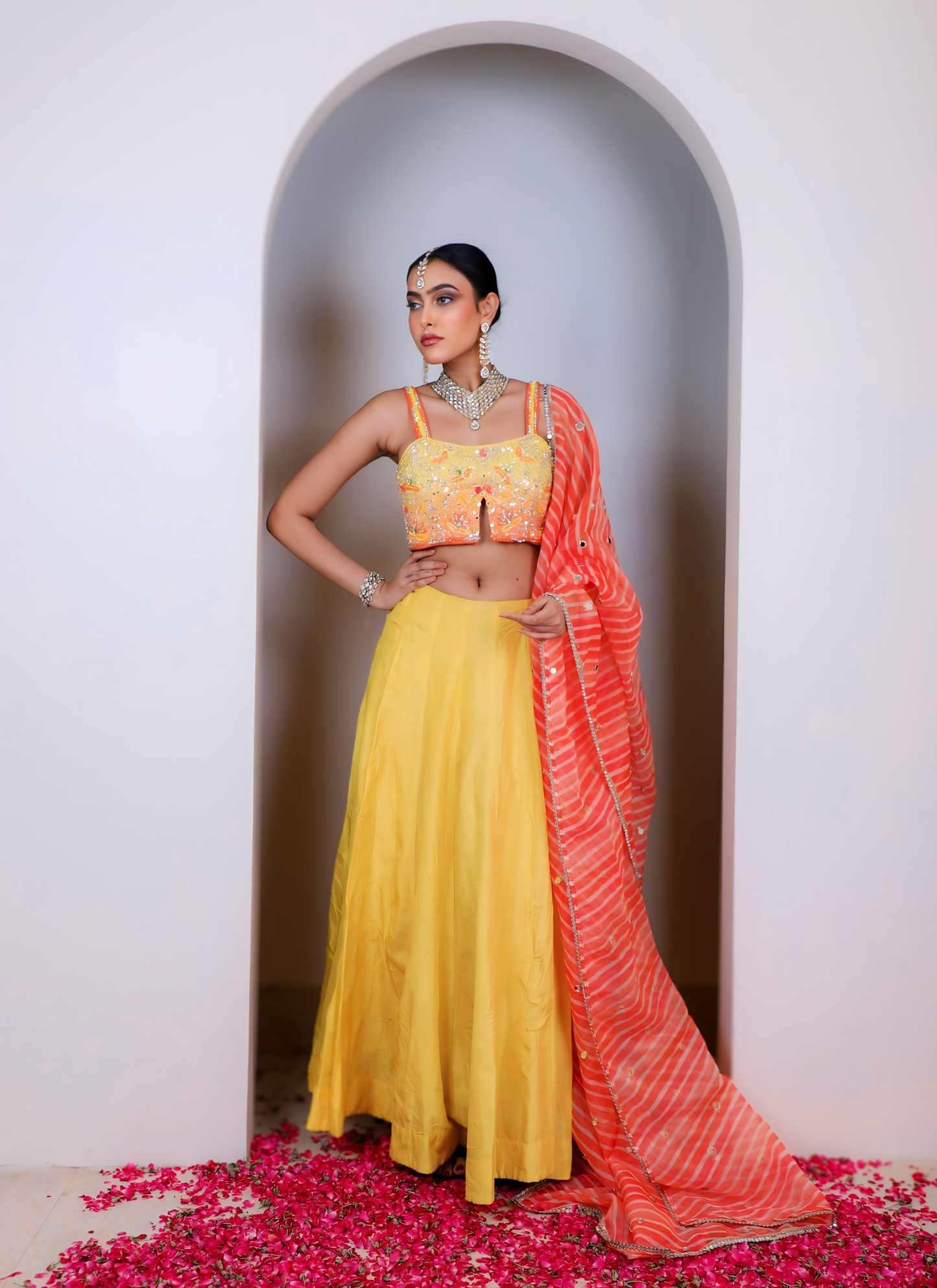 Yellow Orange Heavy Skirt Set