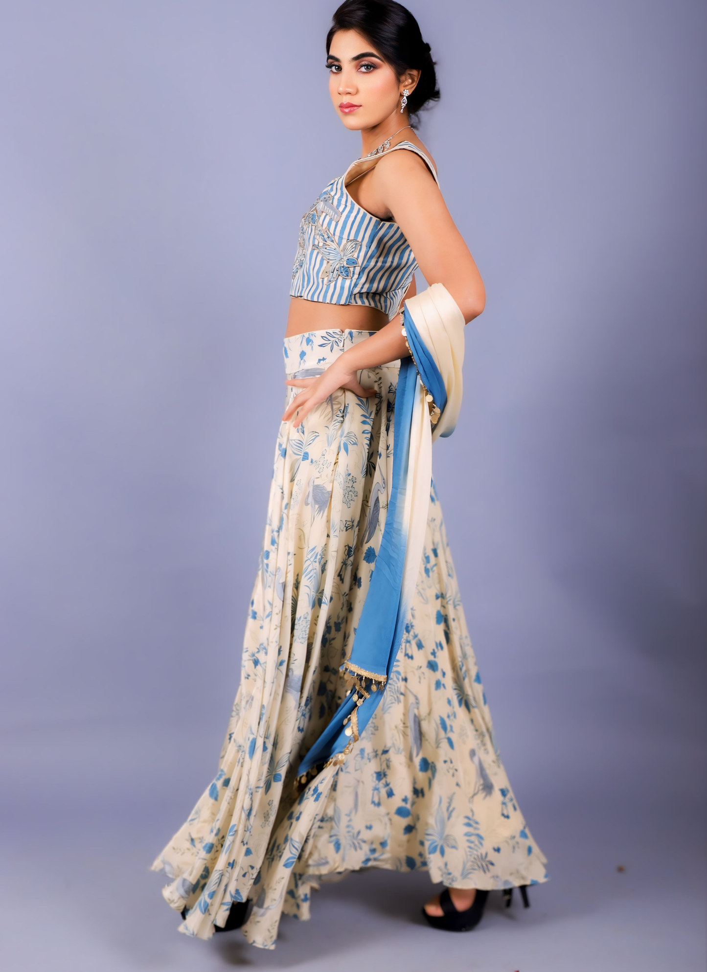 Beige printed skirt set