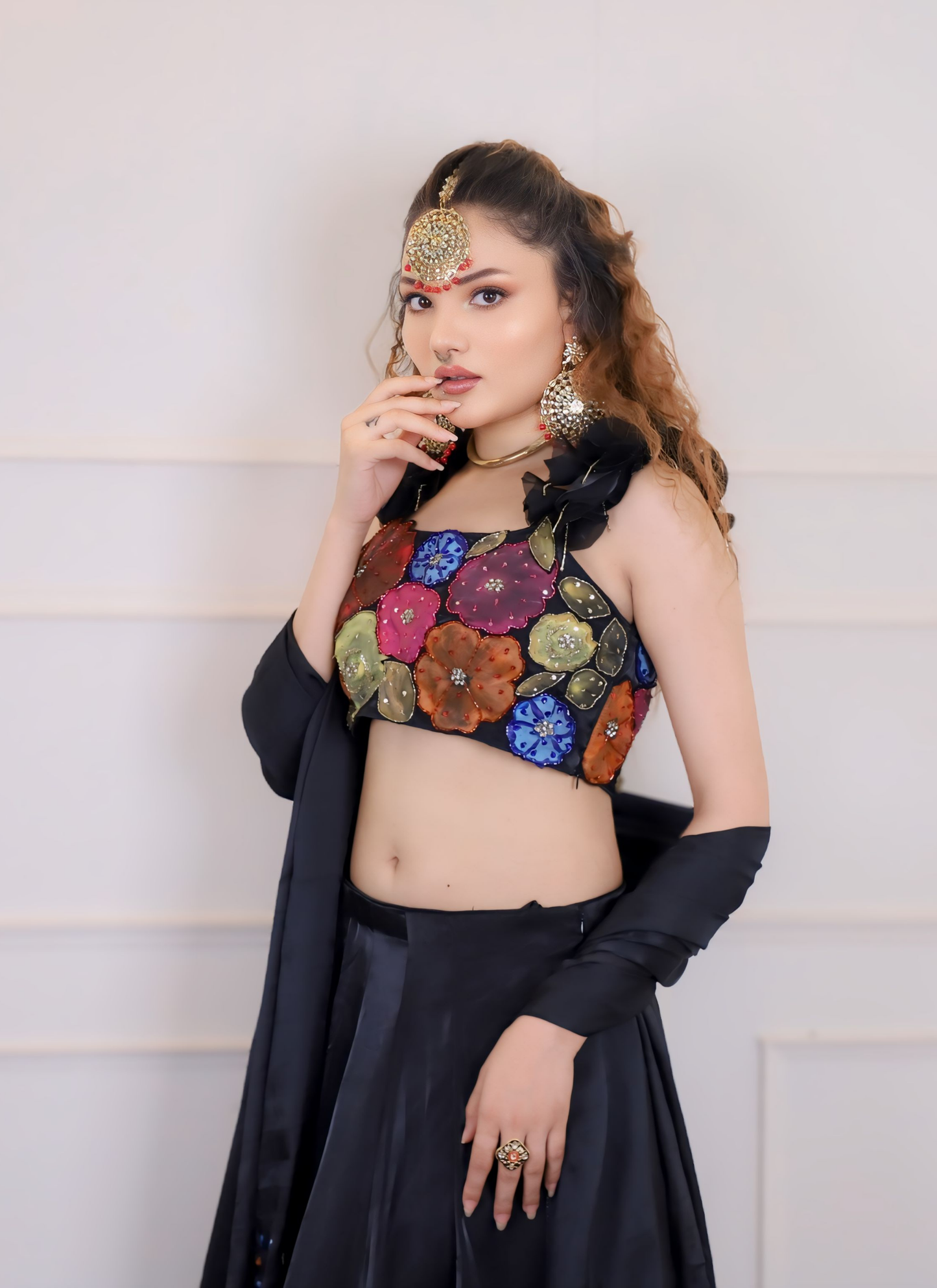 Black Hand Painted Lehenga