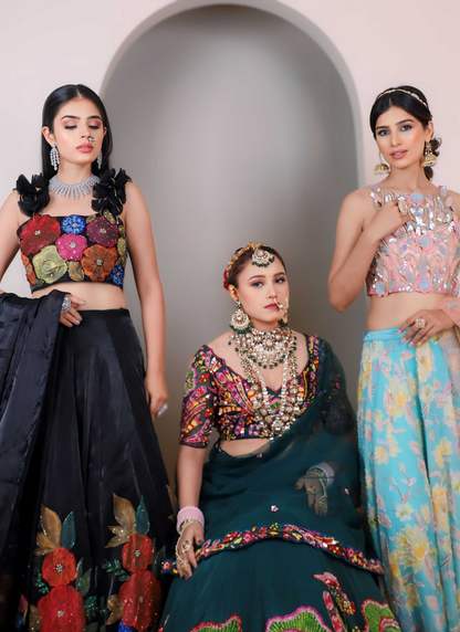 green heavy semi bridal lehenga
