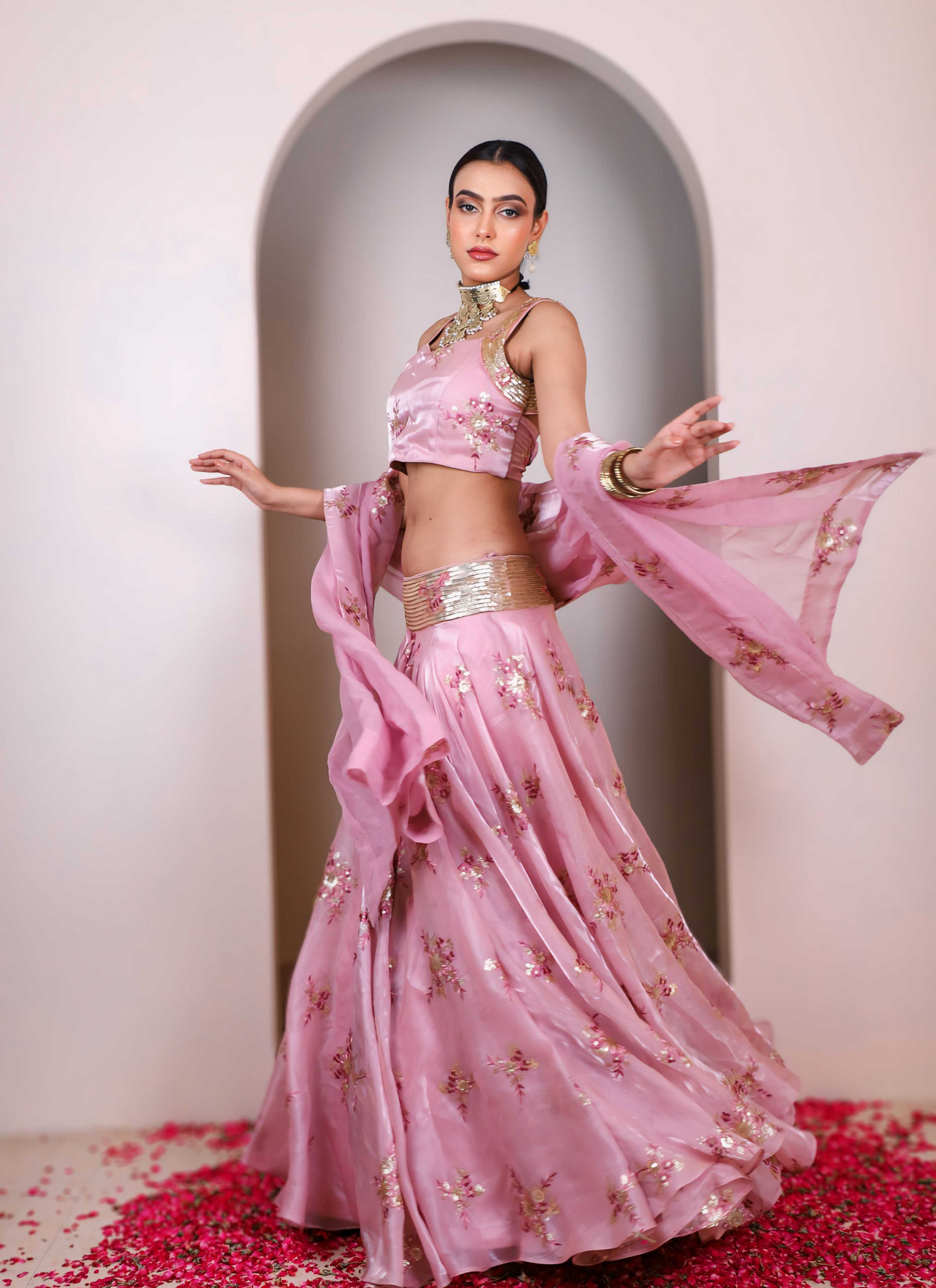 Pink Floral Skirt Set