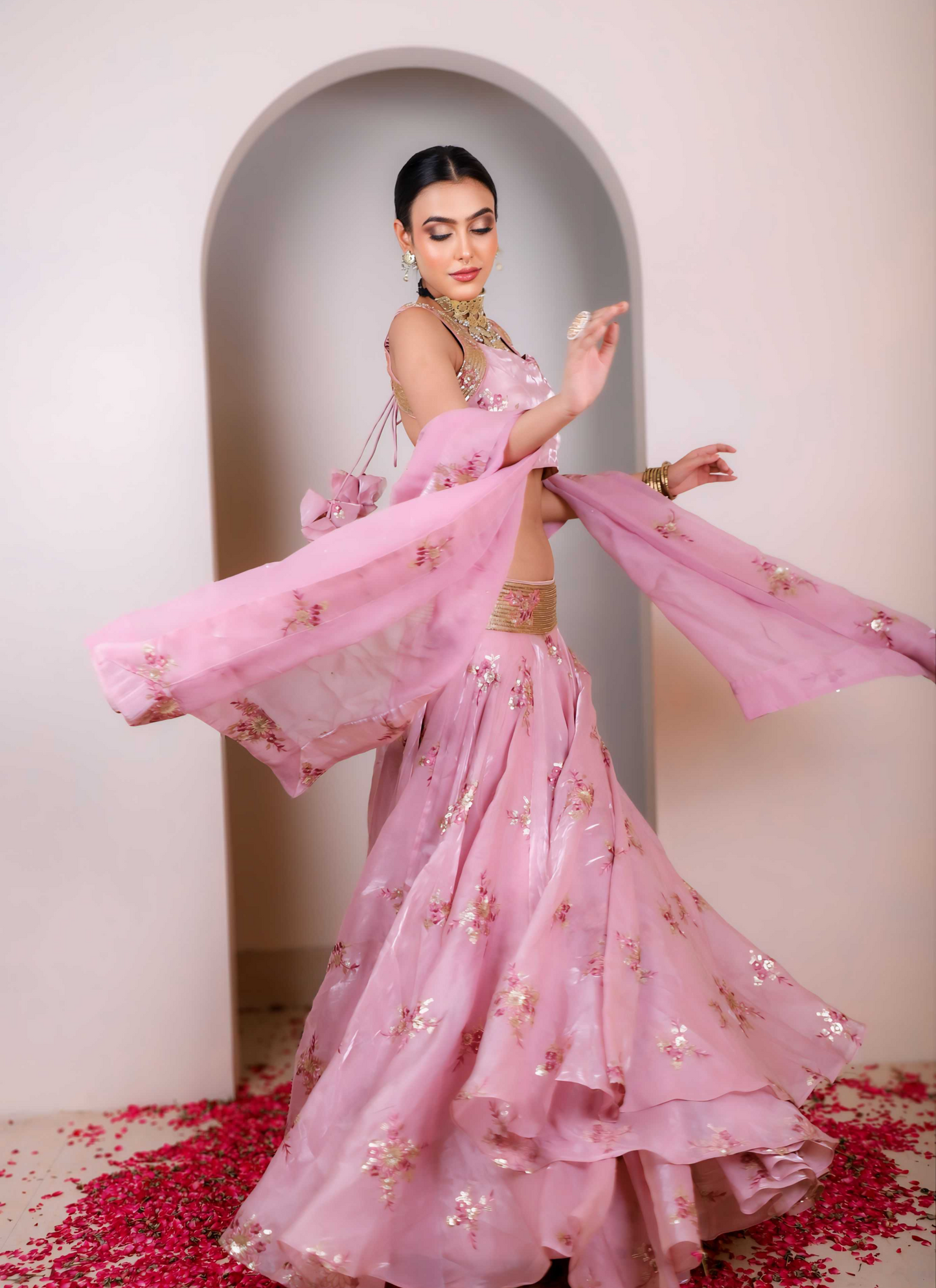 Pink Floral Skirt Set