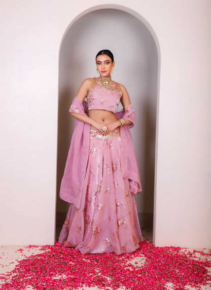 Pink Floral Skirt Set