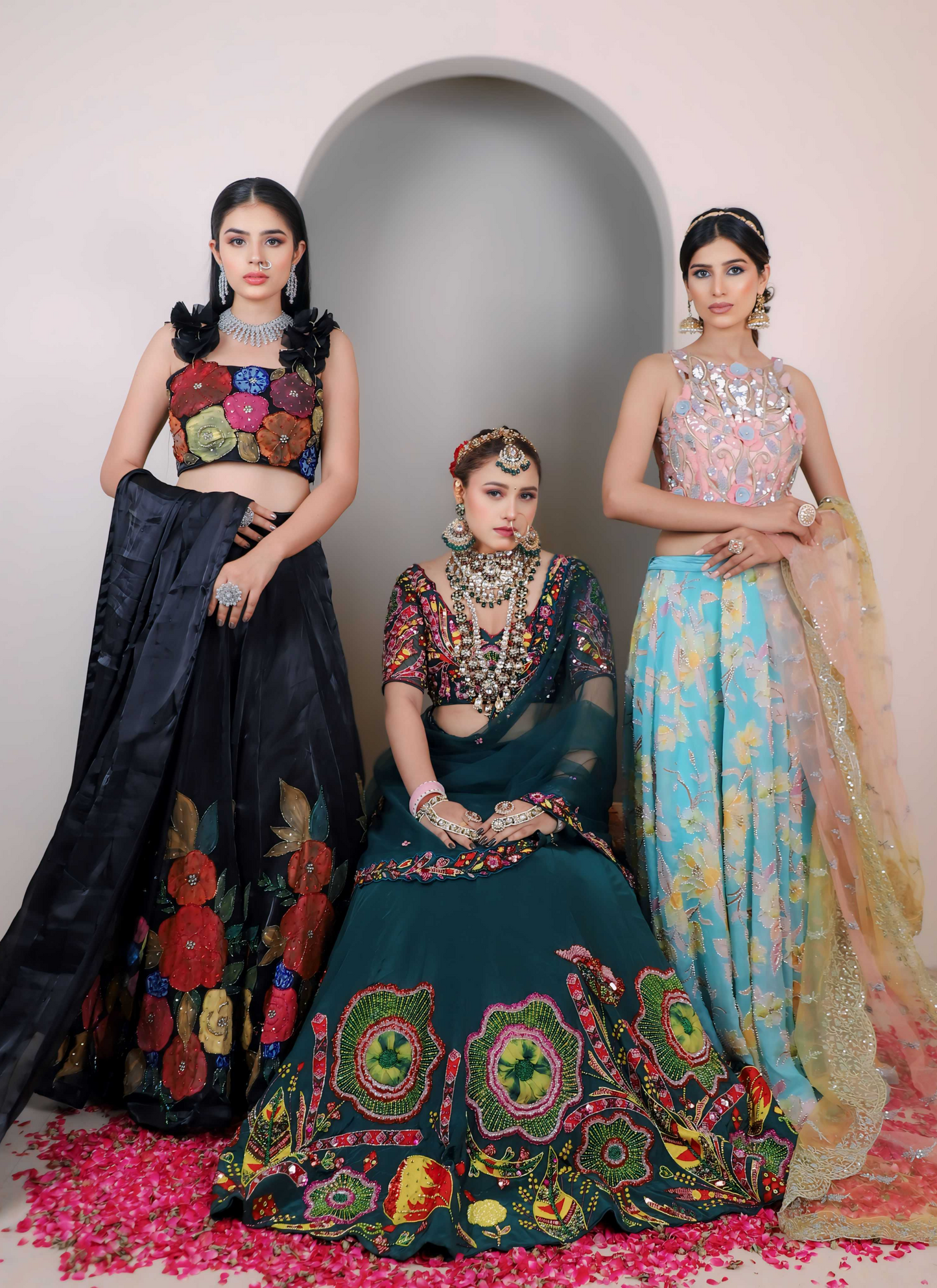 green heavy semi bridal lehenga