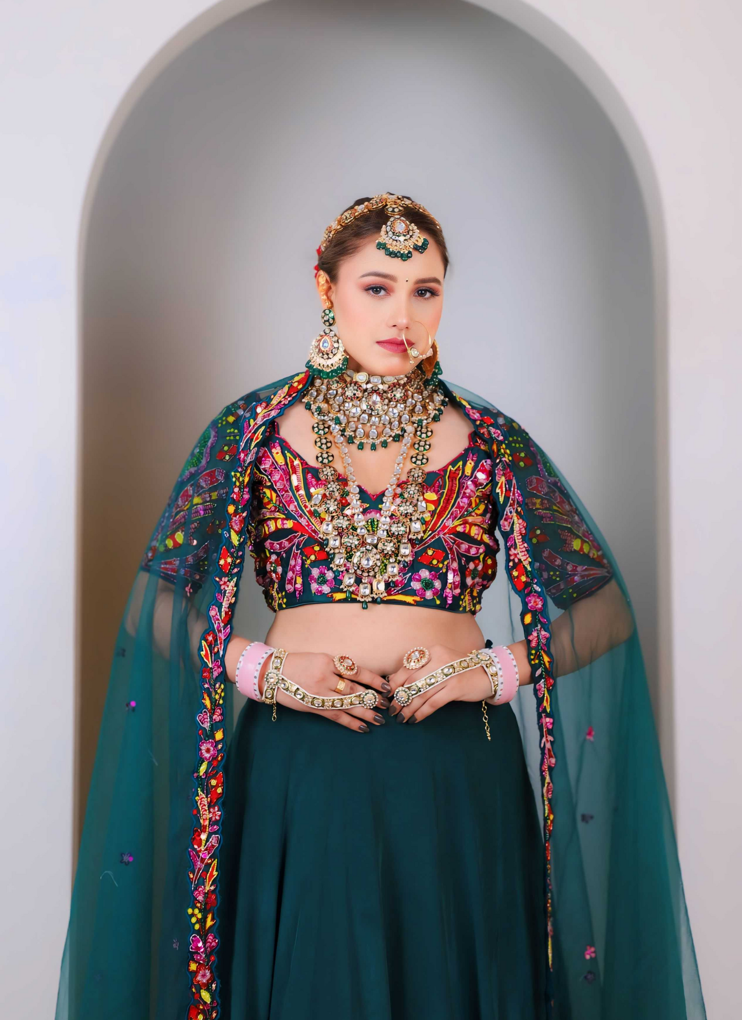 green heavy semi bridal lehenga